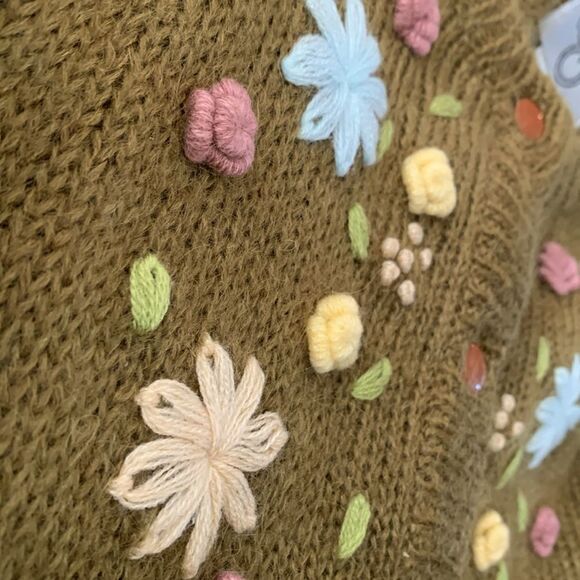 Vintage Cervelle Embroidered Wool Blend Button Up Cardigan Cottagecore Olive XL - Picture 9 of 13